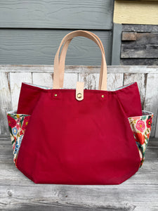 Bainbridge Tote - Blossom/red waxed canvas