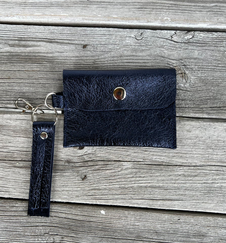 Leather key chain Snap wallet - Midnight