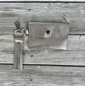 Leather key chain Snap wallet - Pewter