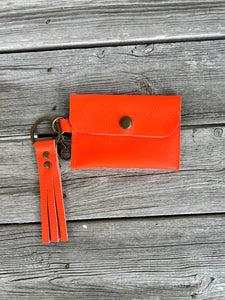 Leather key chain Snap wallet - Neon Orange